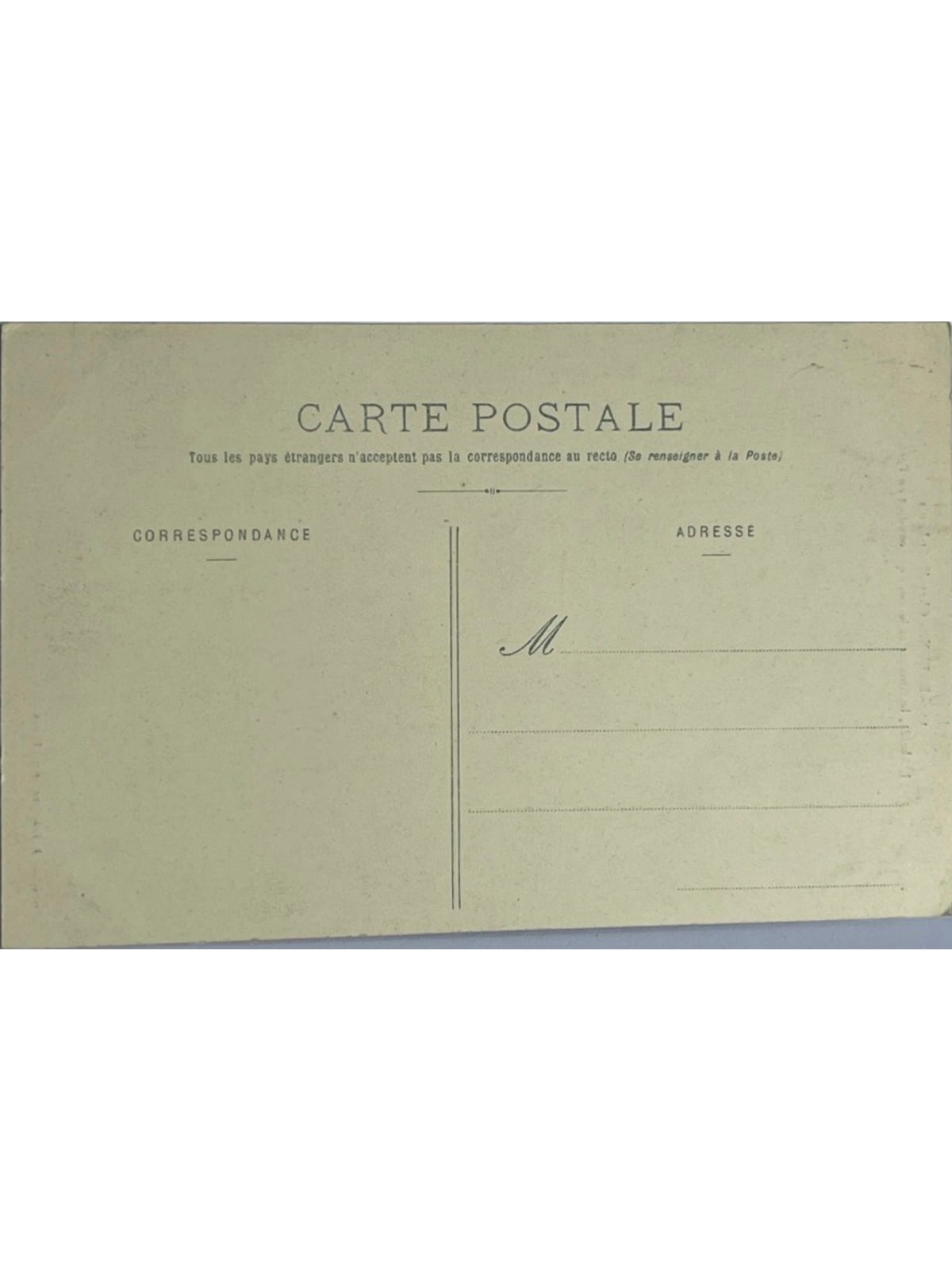 Verso de la carte postale