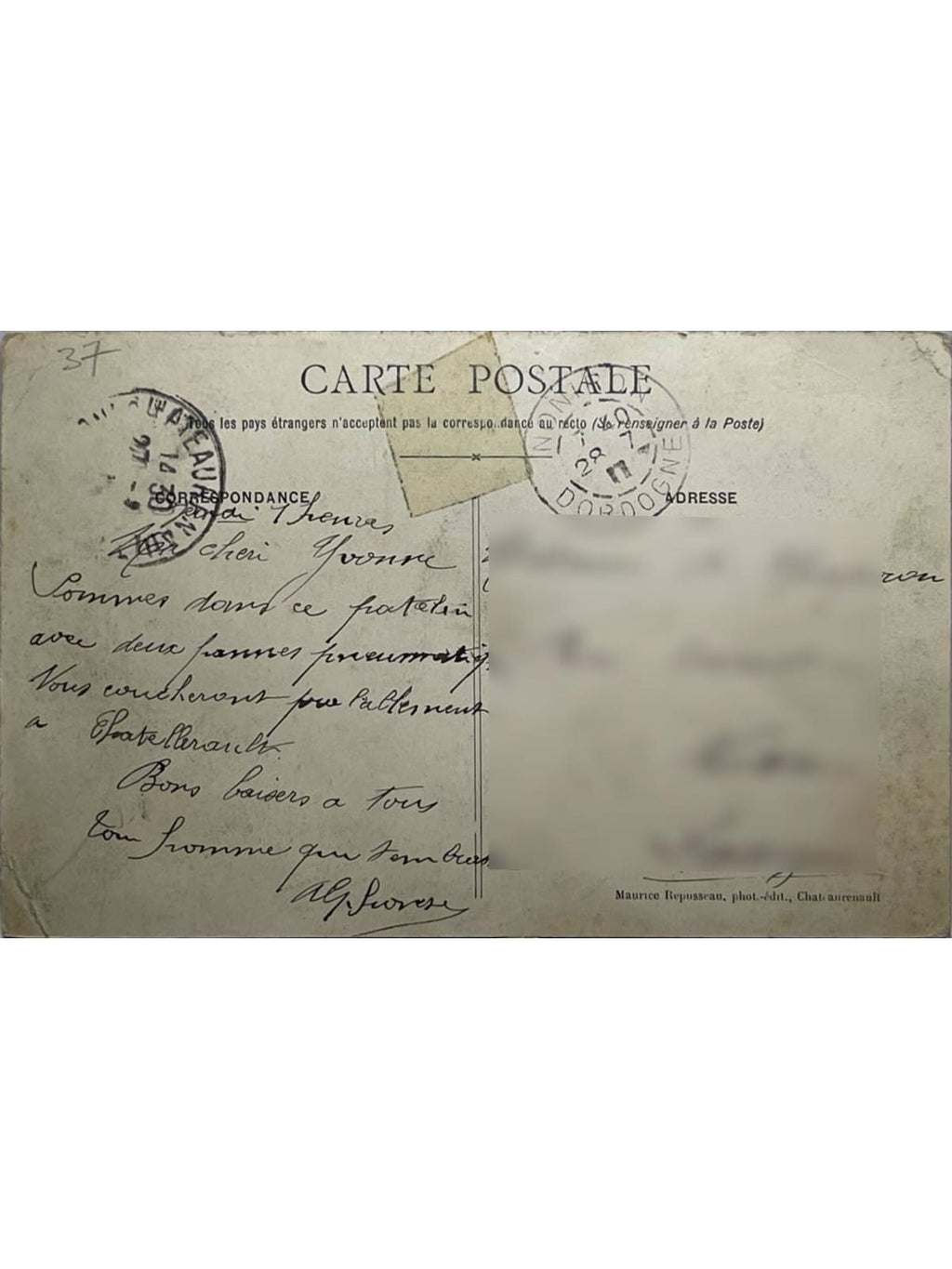 Verso de la carte postale