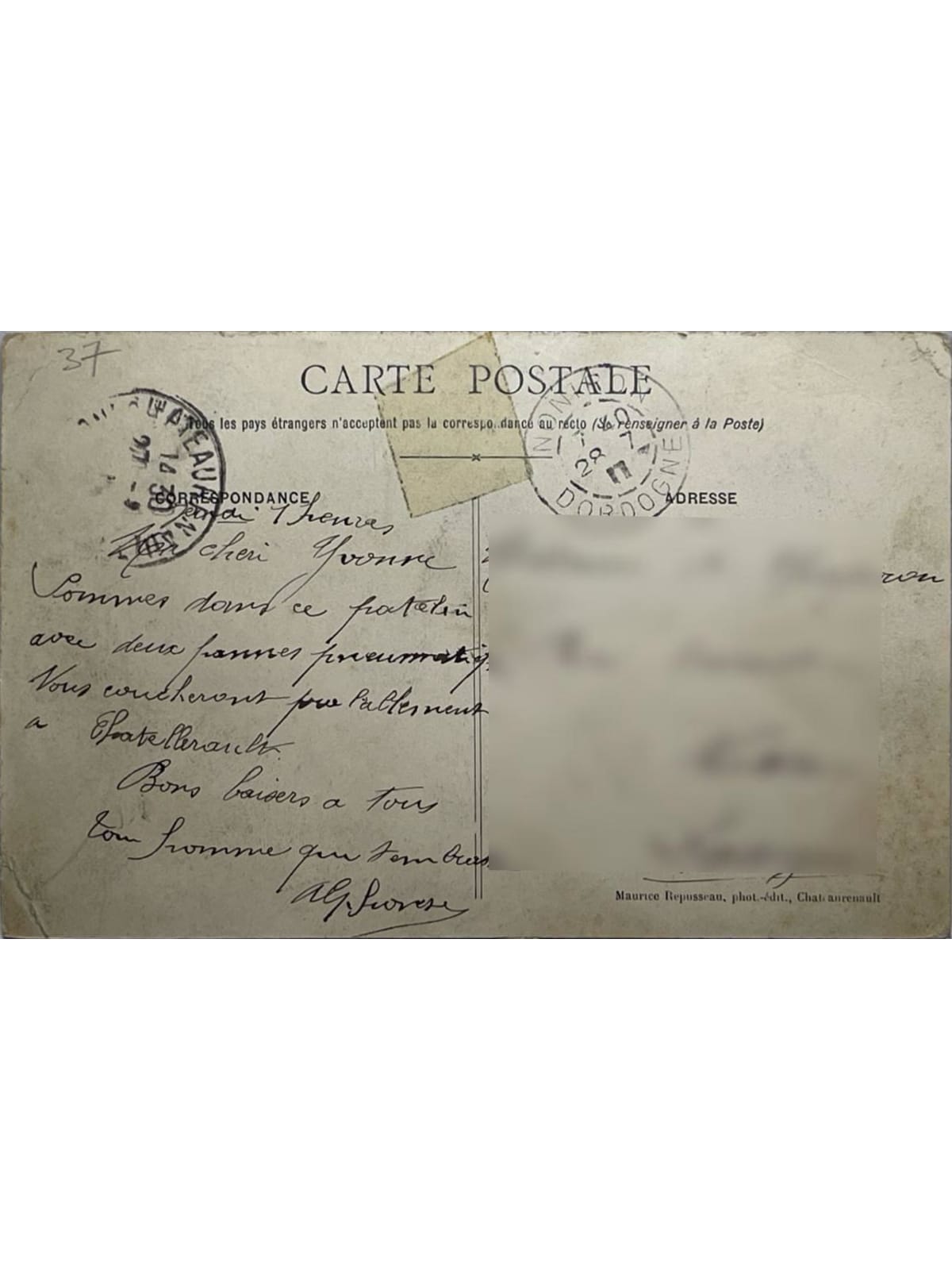 Verso de la carte postale
