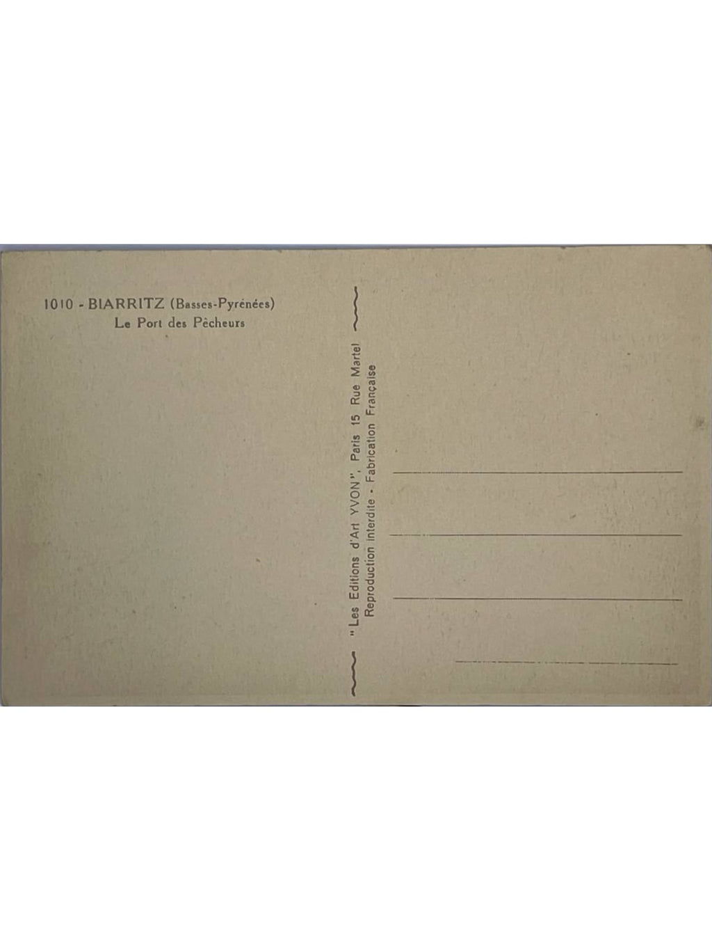 Verso de la carte postale