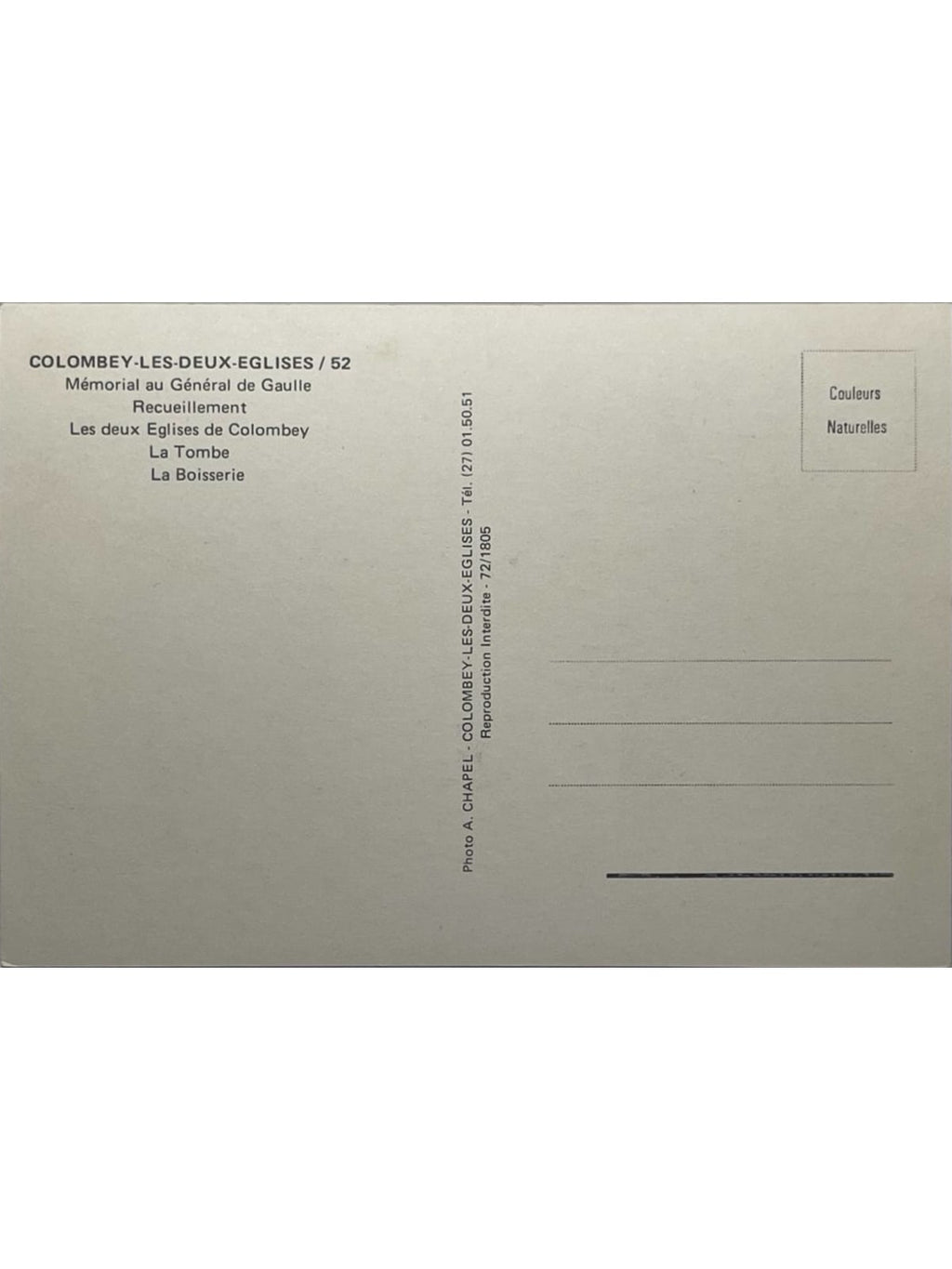 Verso de la carte postale