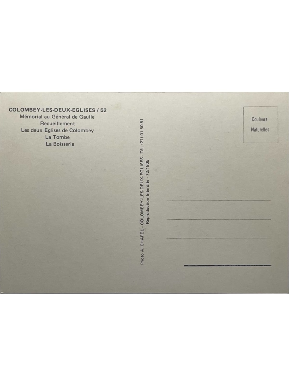 Verso de la carte postale