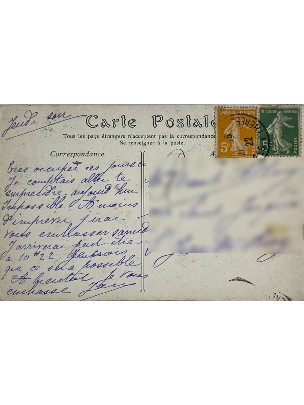 Verso de la carte postale