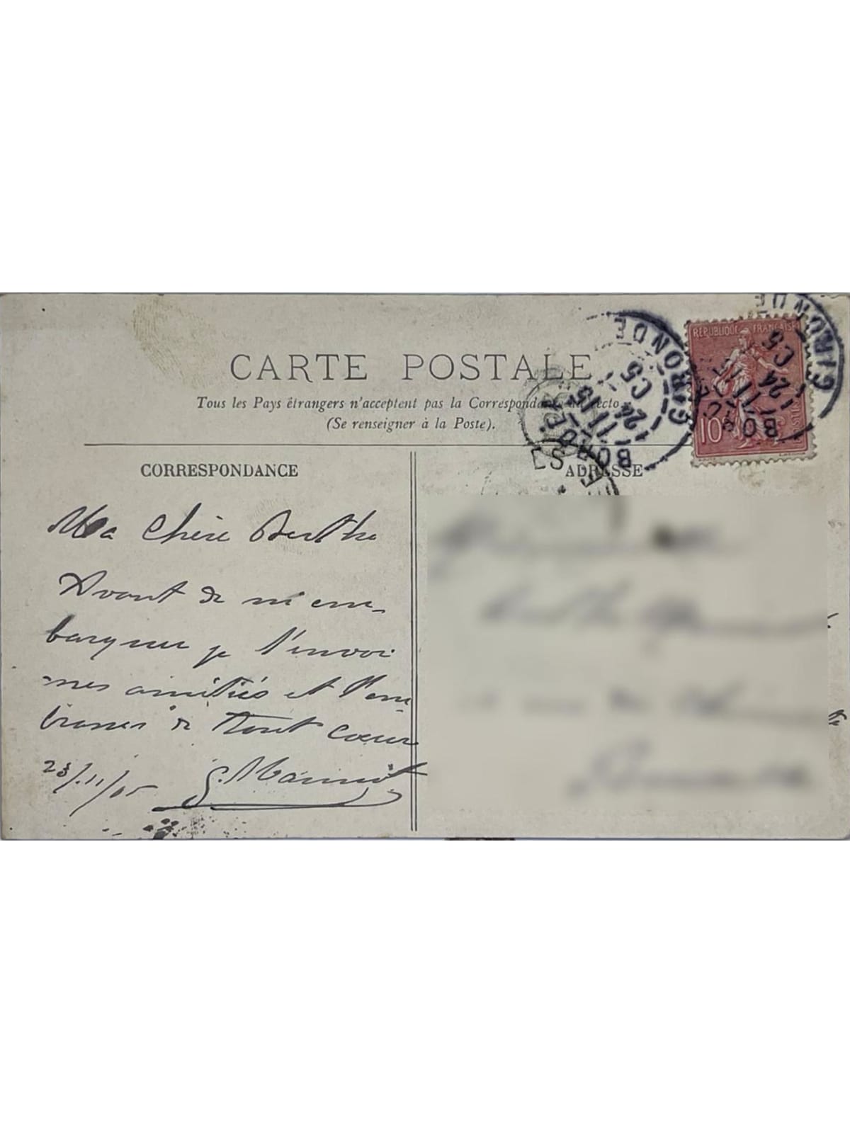 Verso de la carte postale