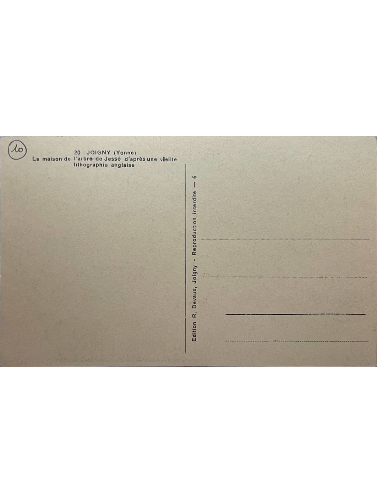 Verso de la carte postale