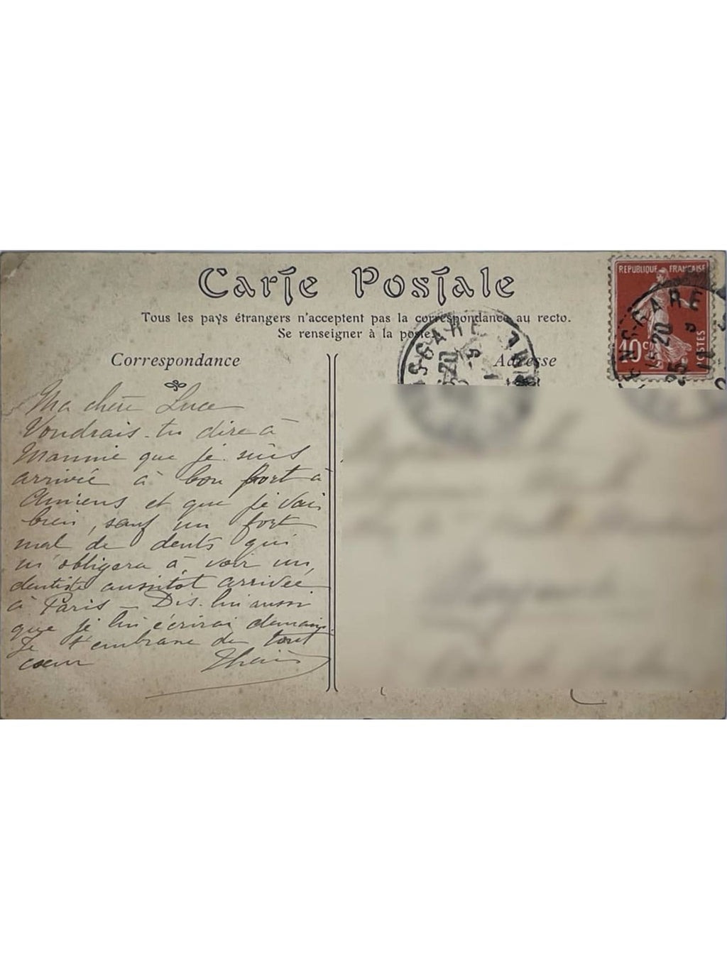 Verso de la carte postale