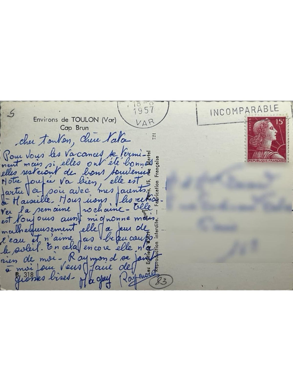 Verso de la carte postale