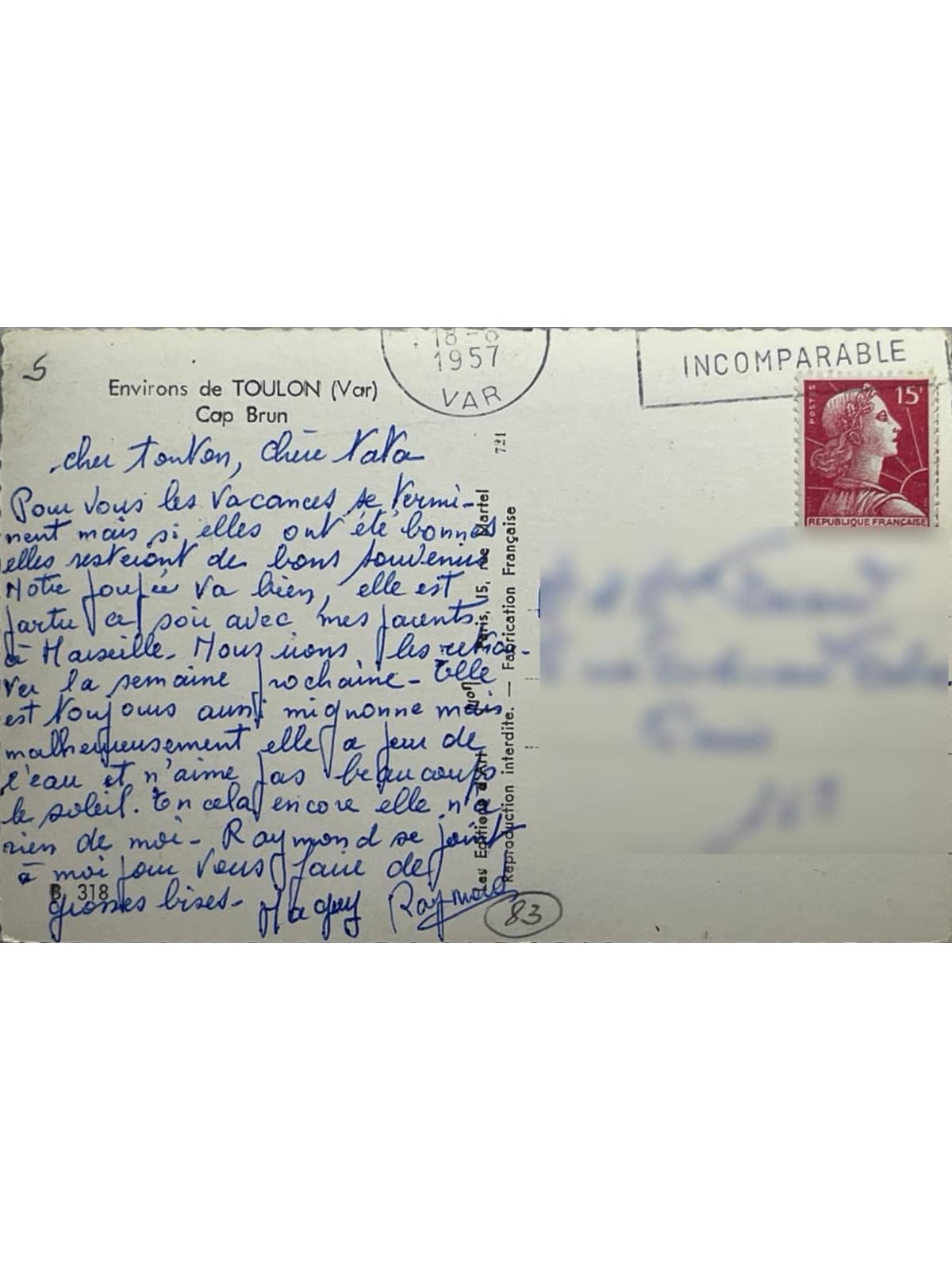 Verso de la carte postale