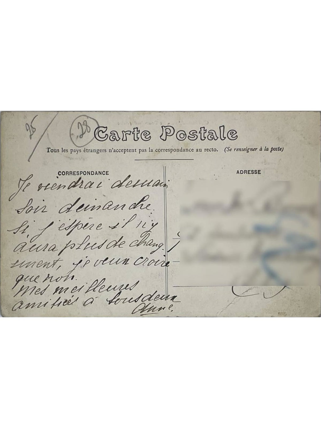 Verso de la carte postale