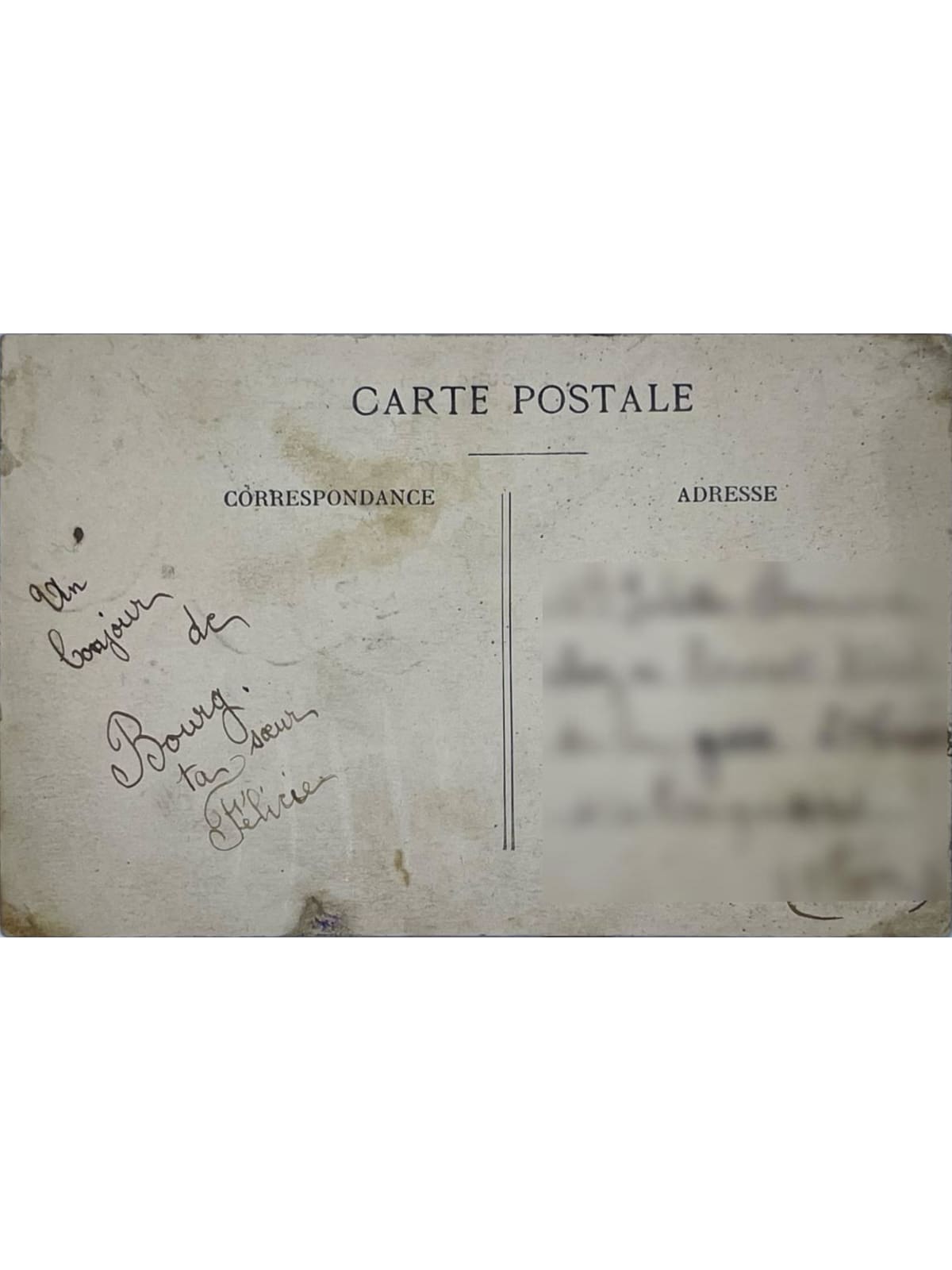 Verso de la carte postale