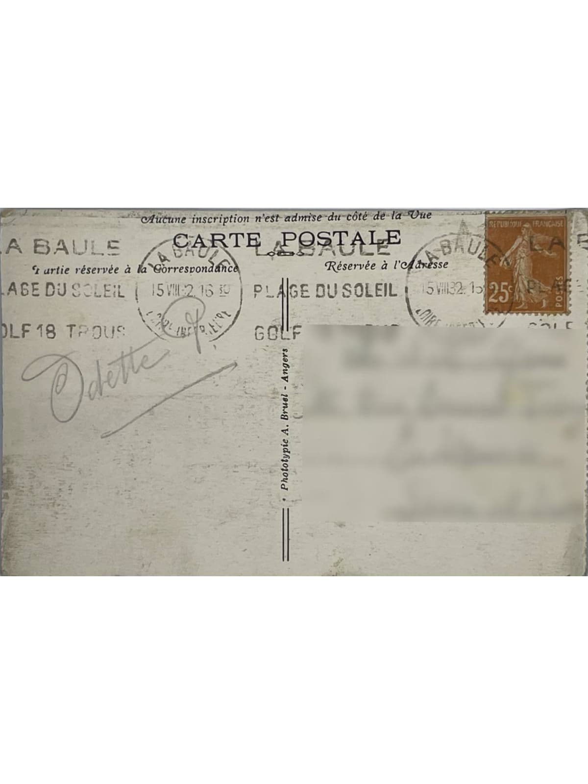 Verso de la carte postale