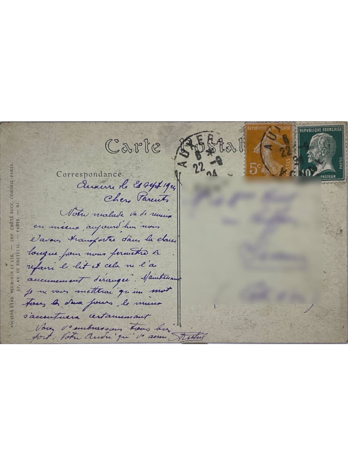 Verso de la carte postale