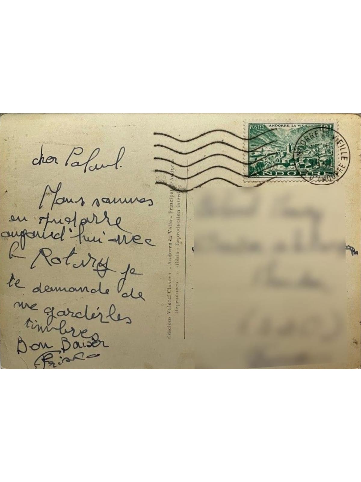 Verso de la carte postale
