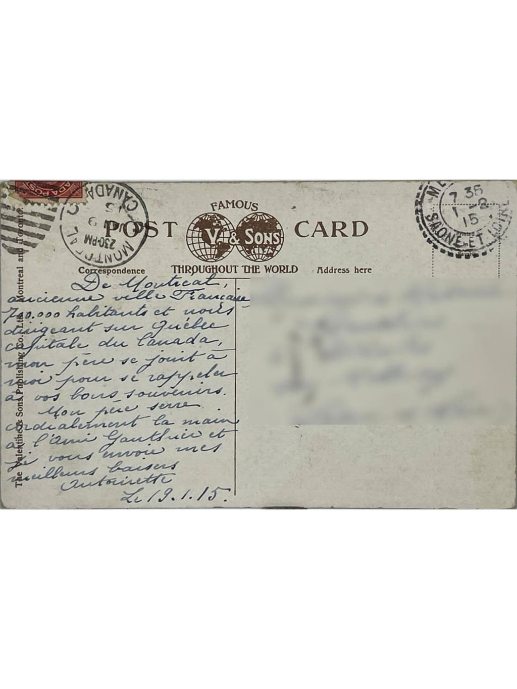 Verso de la carte postale
