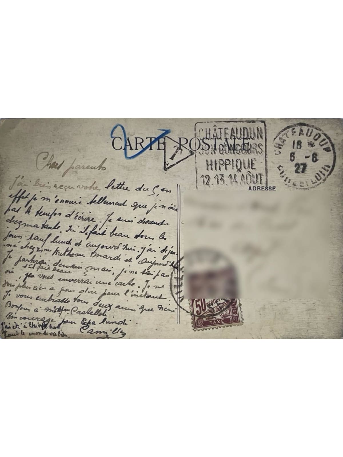 Verso de la carte postale