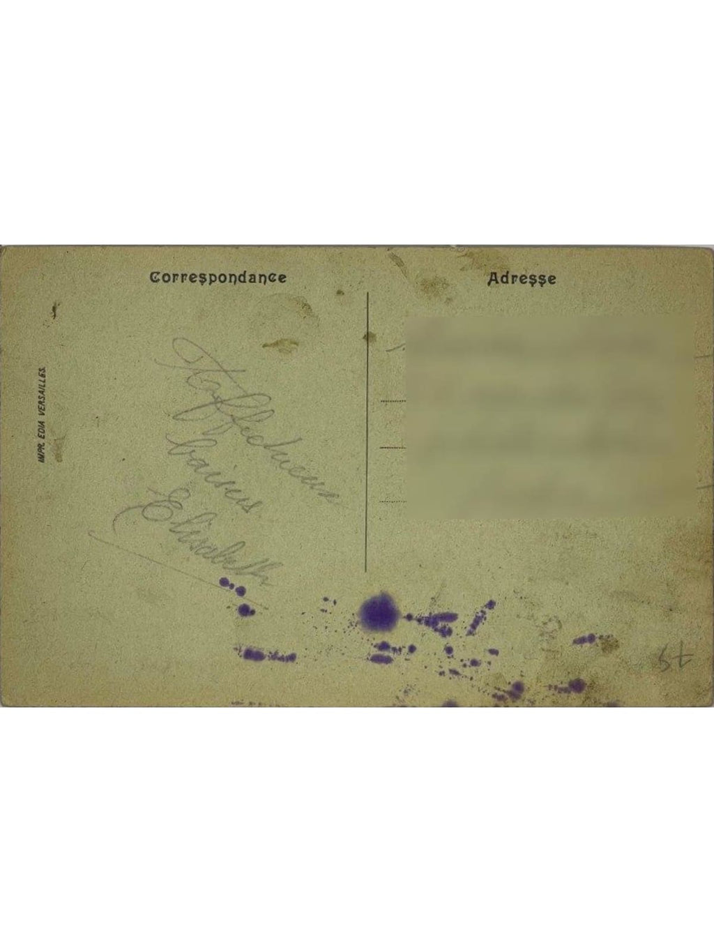 Verso de la carte postale