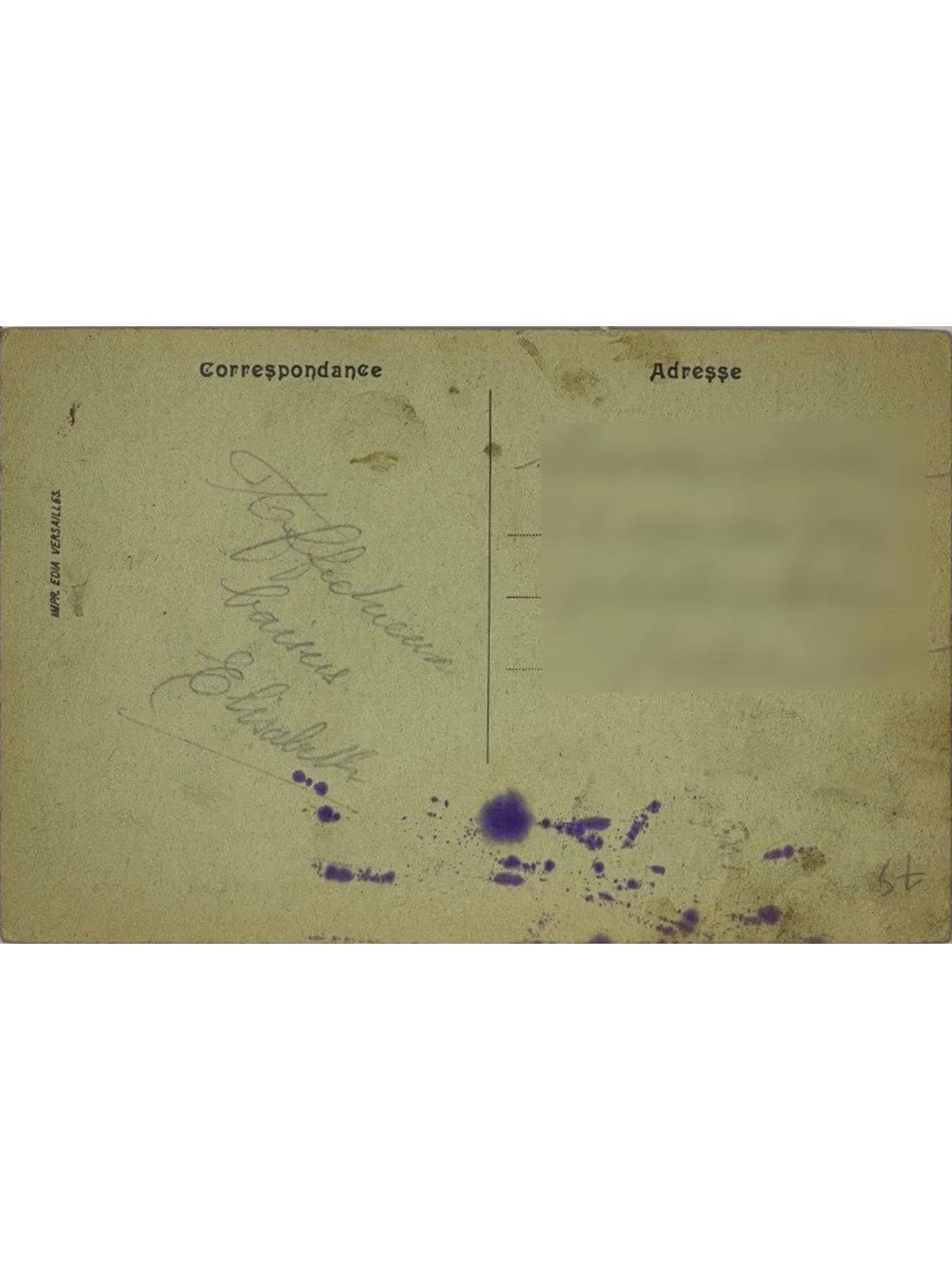 Verso de la carte postale