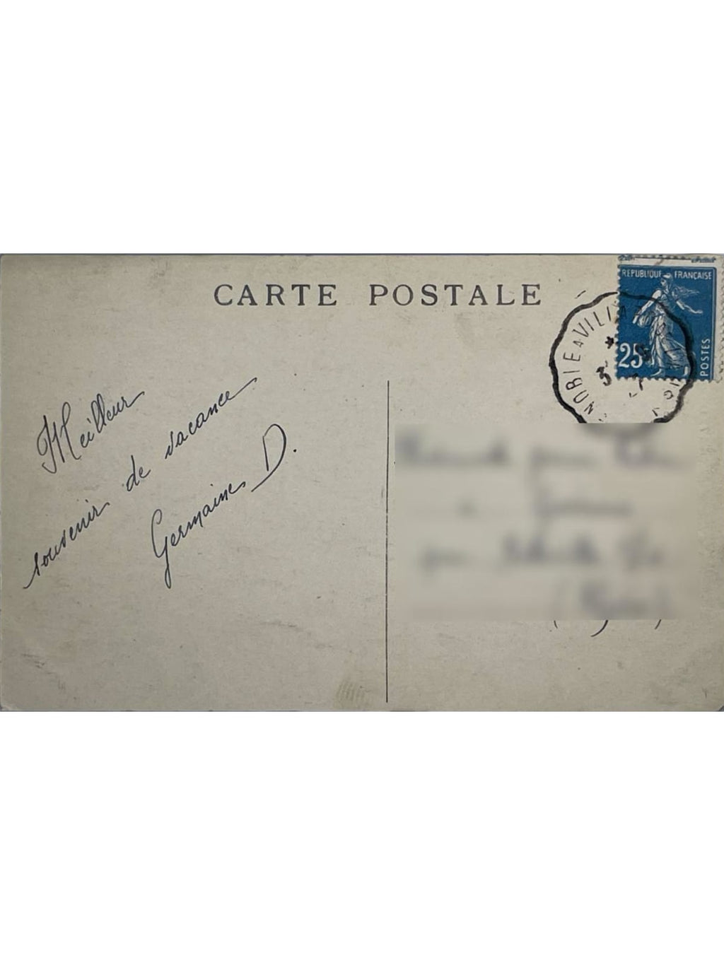 Verso de la carte postale
