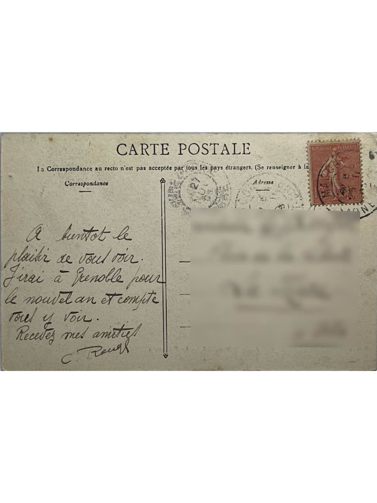 Verso de la carte postale