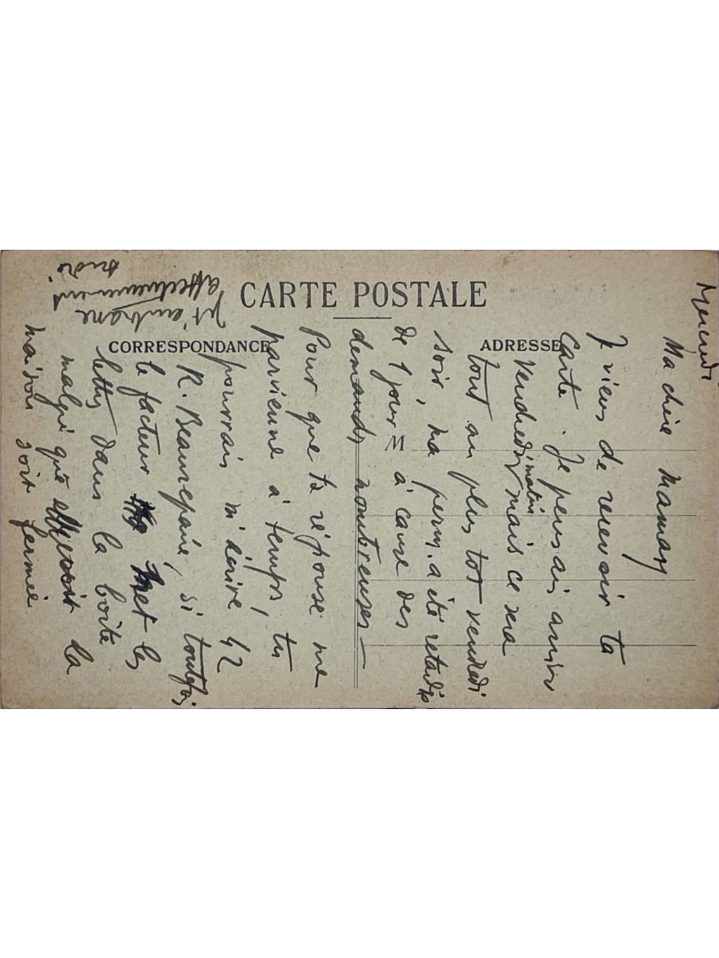 Verso de la carte postale