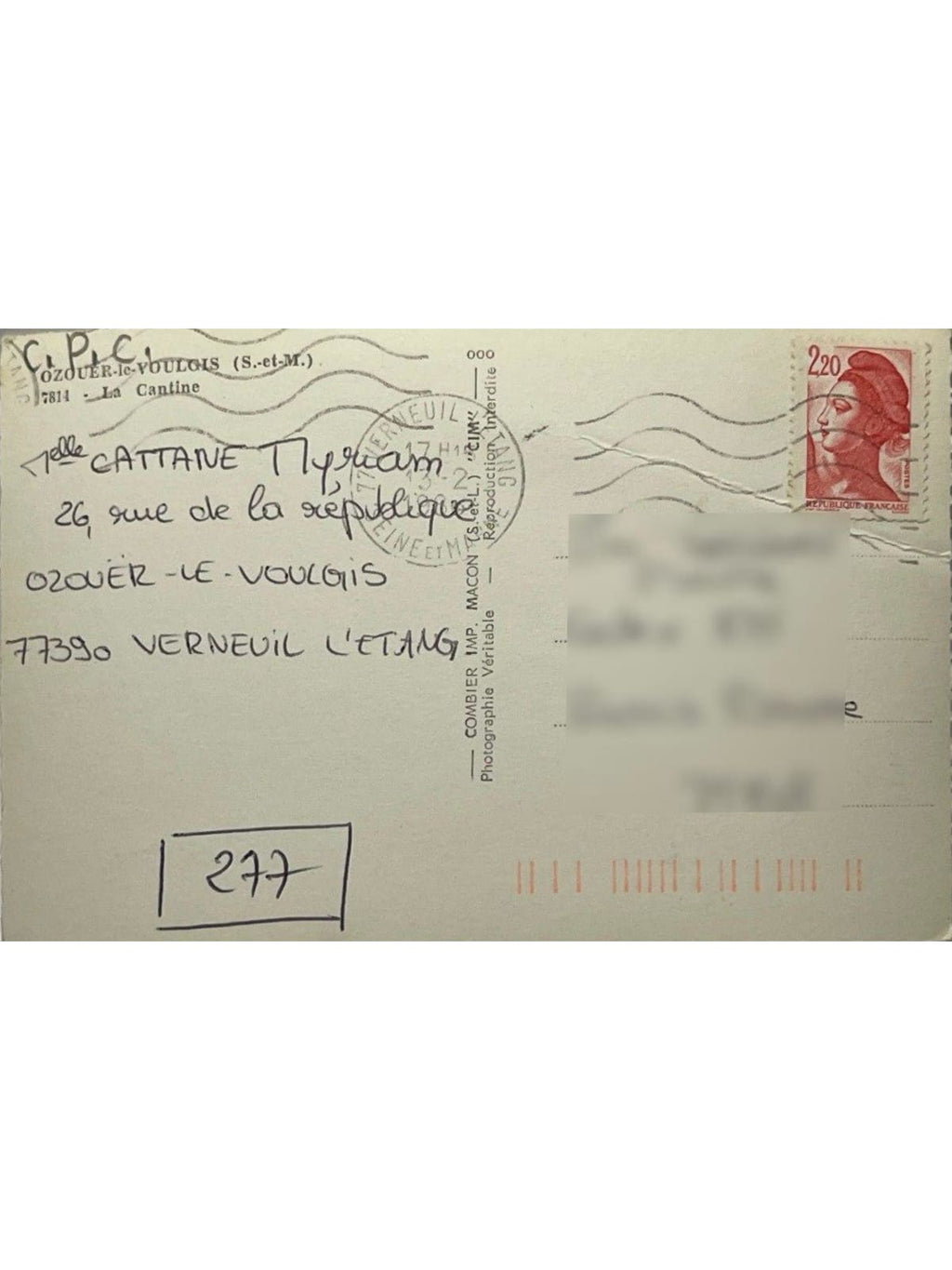 Verso de la carte postale