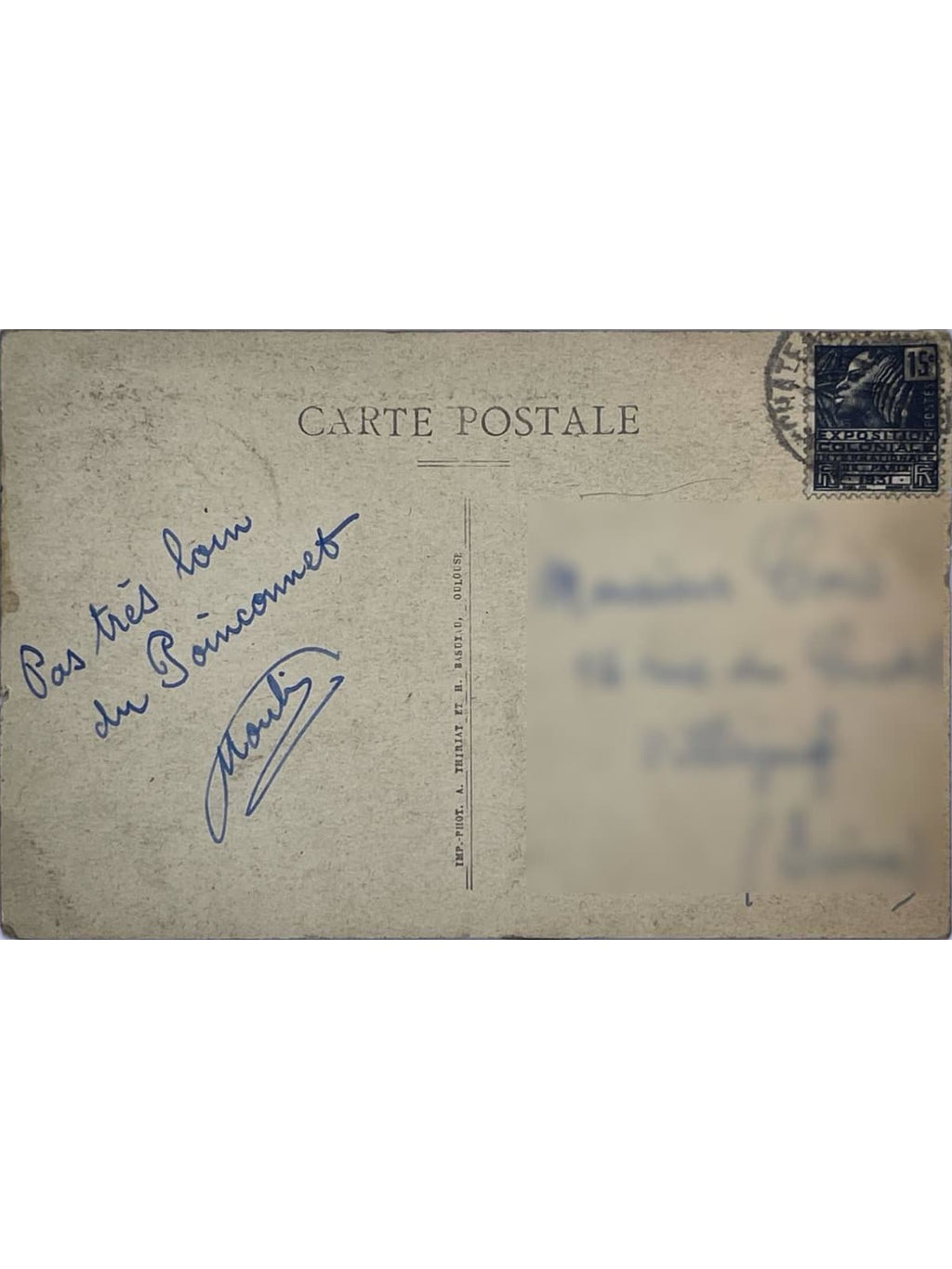 Verso de la carte postale