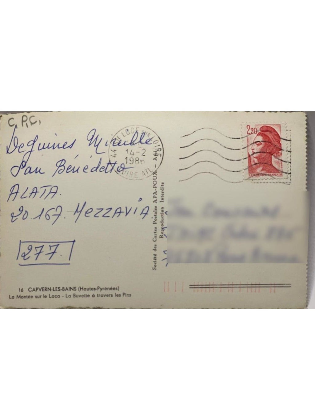 Verso de la carte postale
