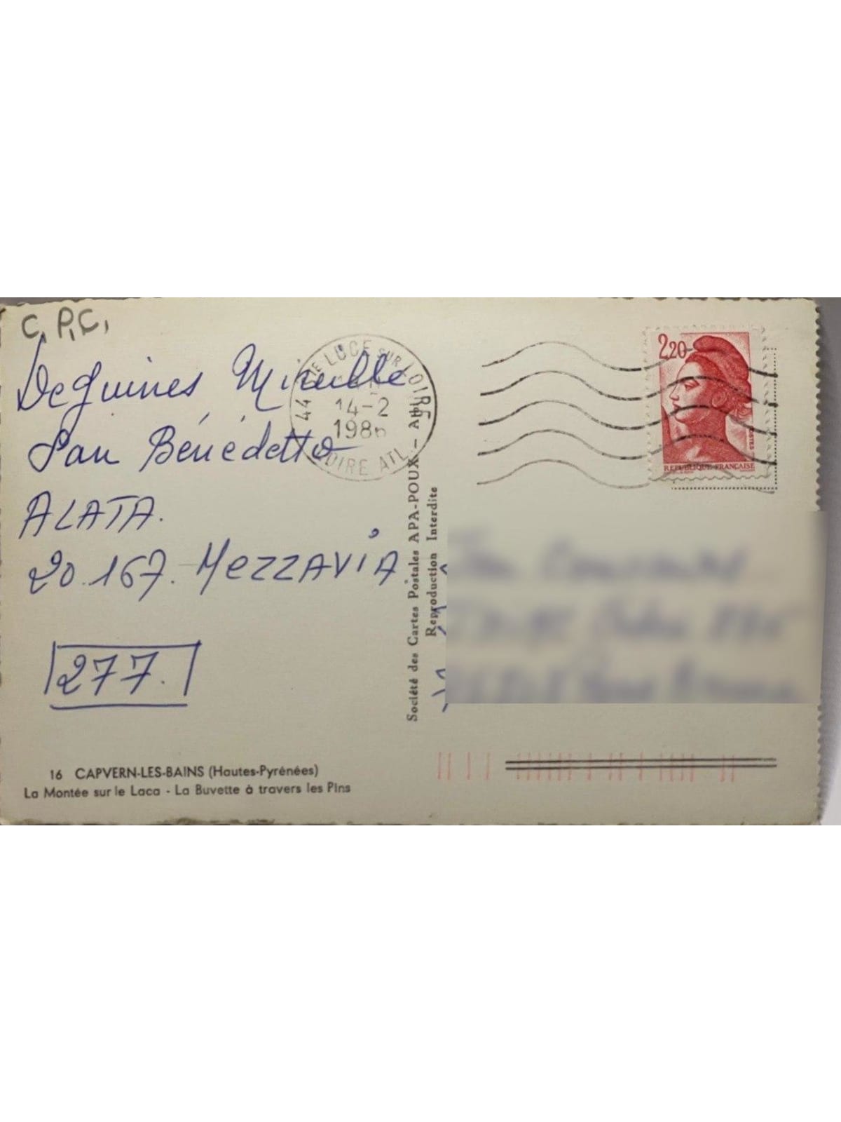 Verso de la carte postale