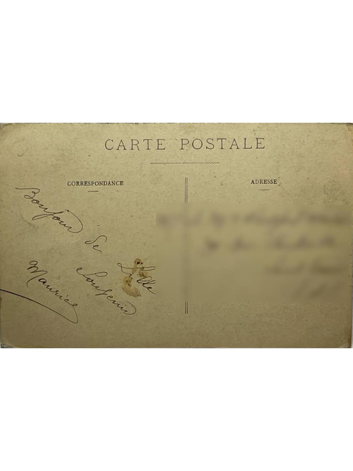 Verso de la carte postale