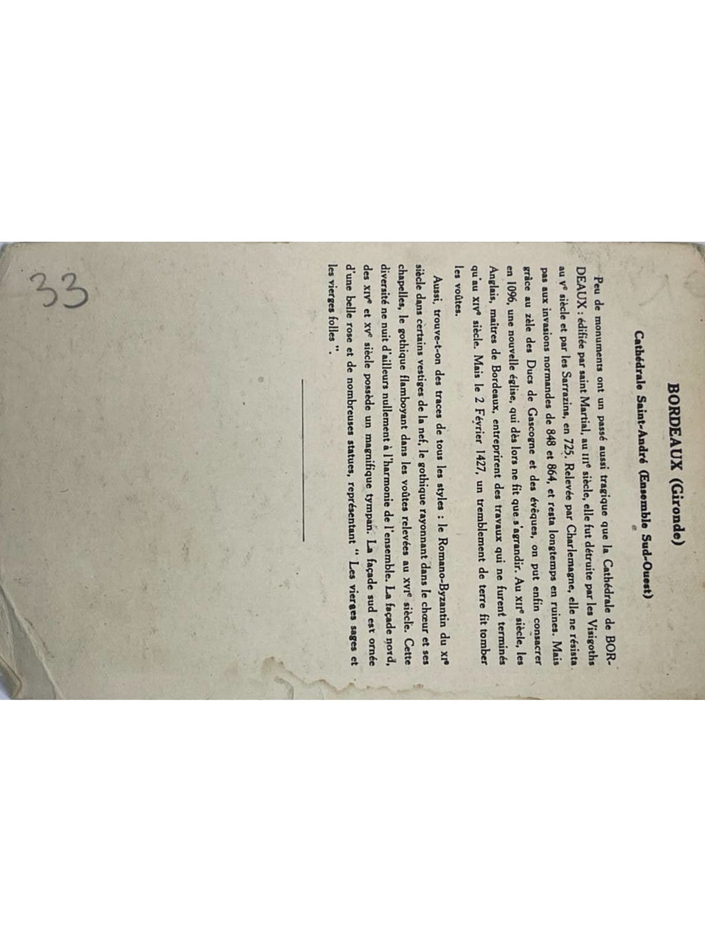 Verso de la carte postale