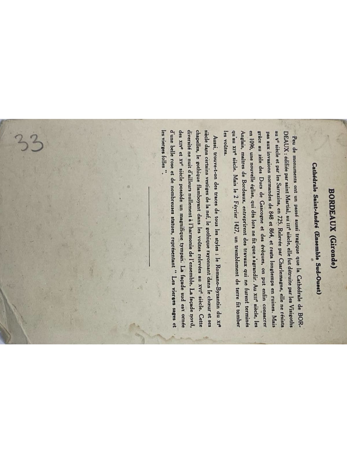 Verso de la carte postale