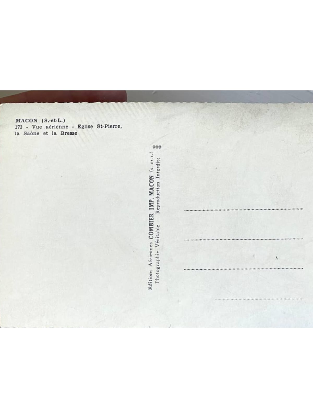 Verso de la carte postale