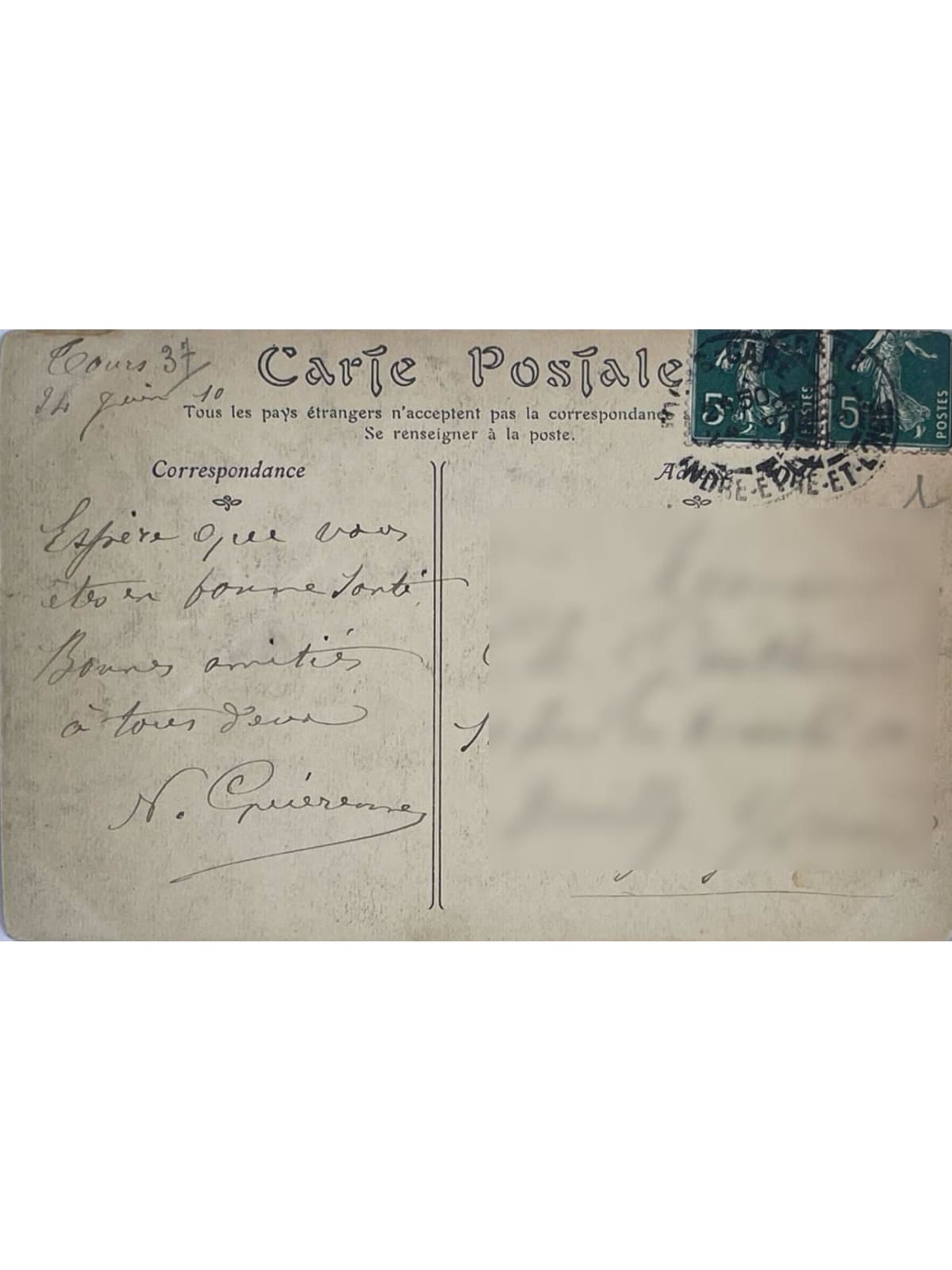 Verso de la carte postale