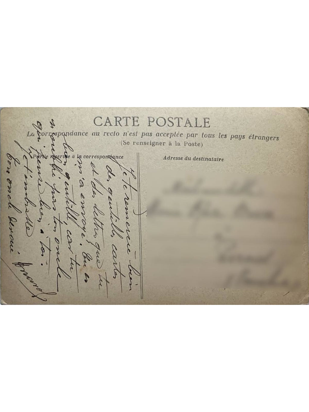 Verso de la carte postale