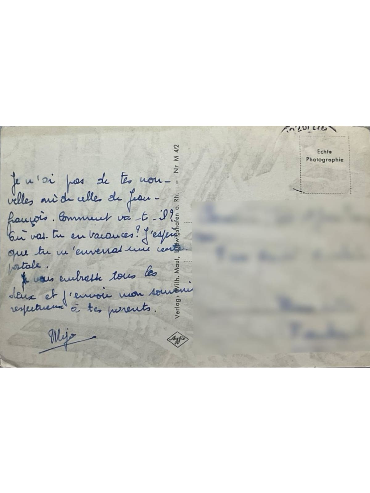 Verso de la carte postale