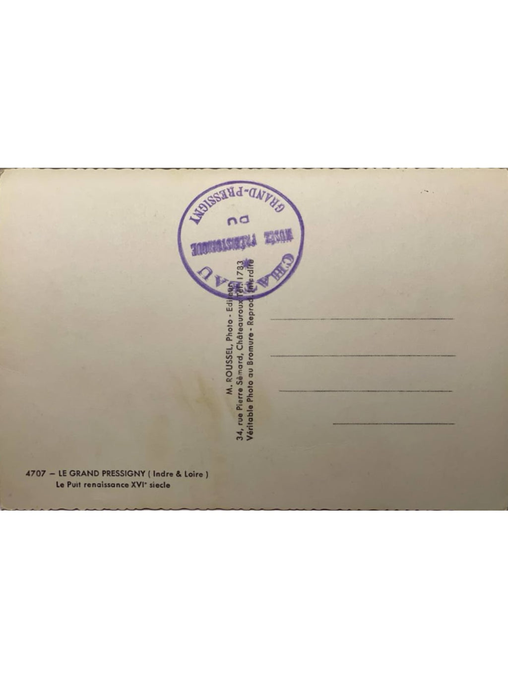 Verso de la carte postale