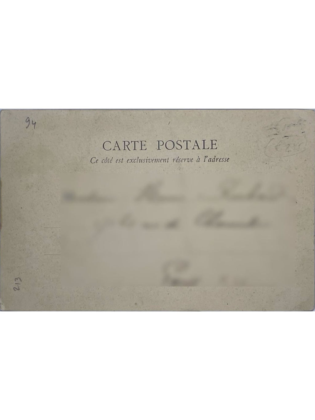 Verso de la carte postale