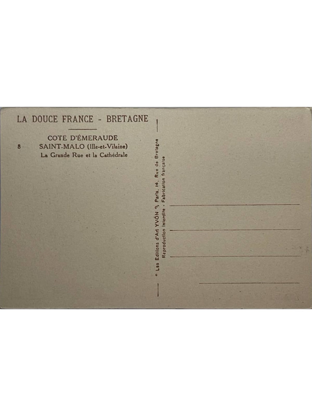 Verso de la carte postale