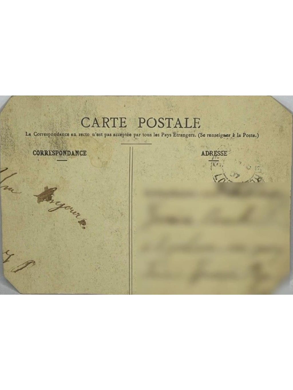 Verso de la carte postale