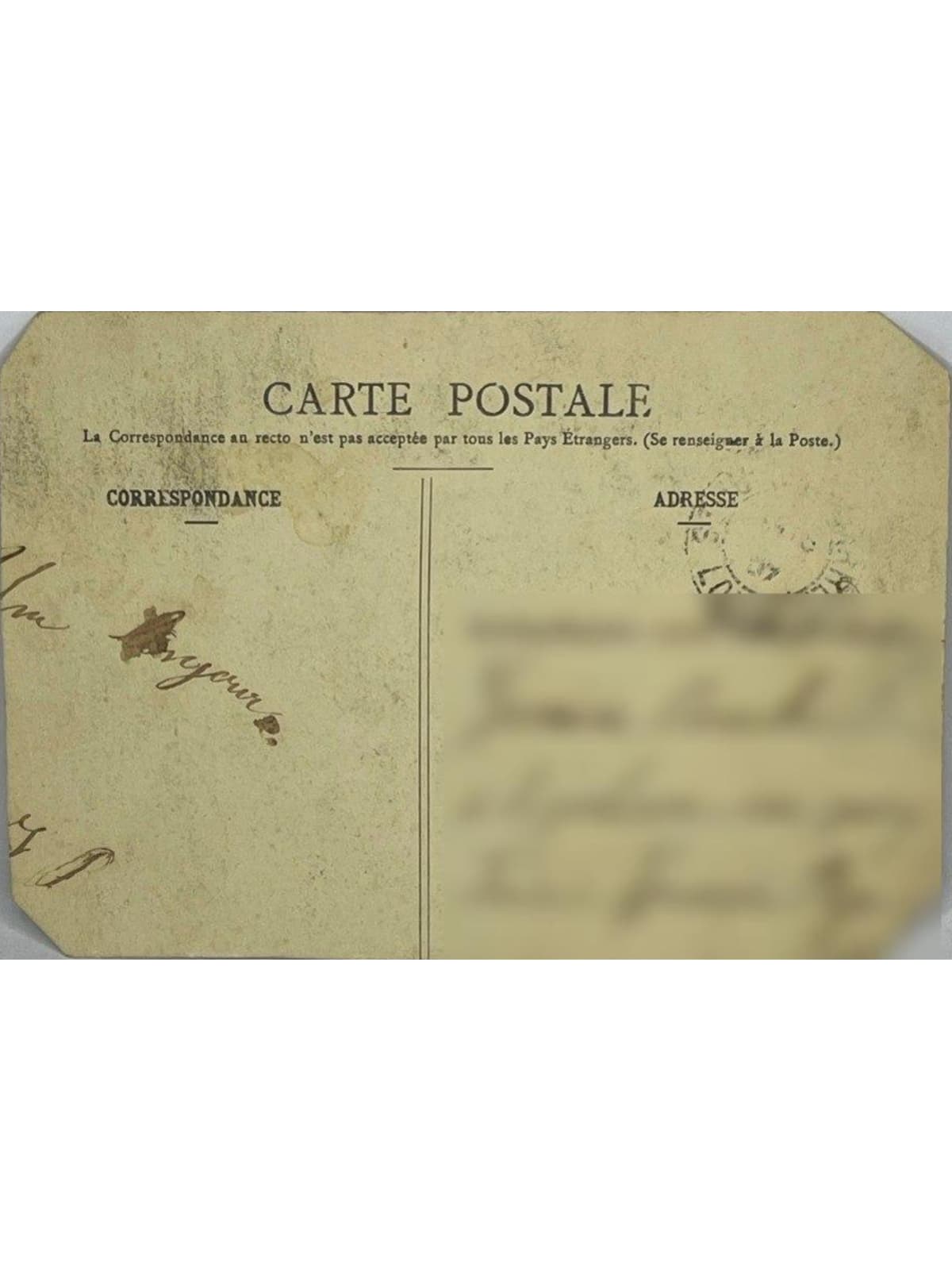 Verso de la carte postale