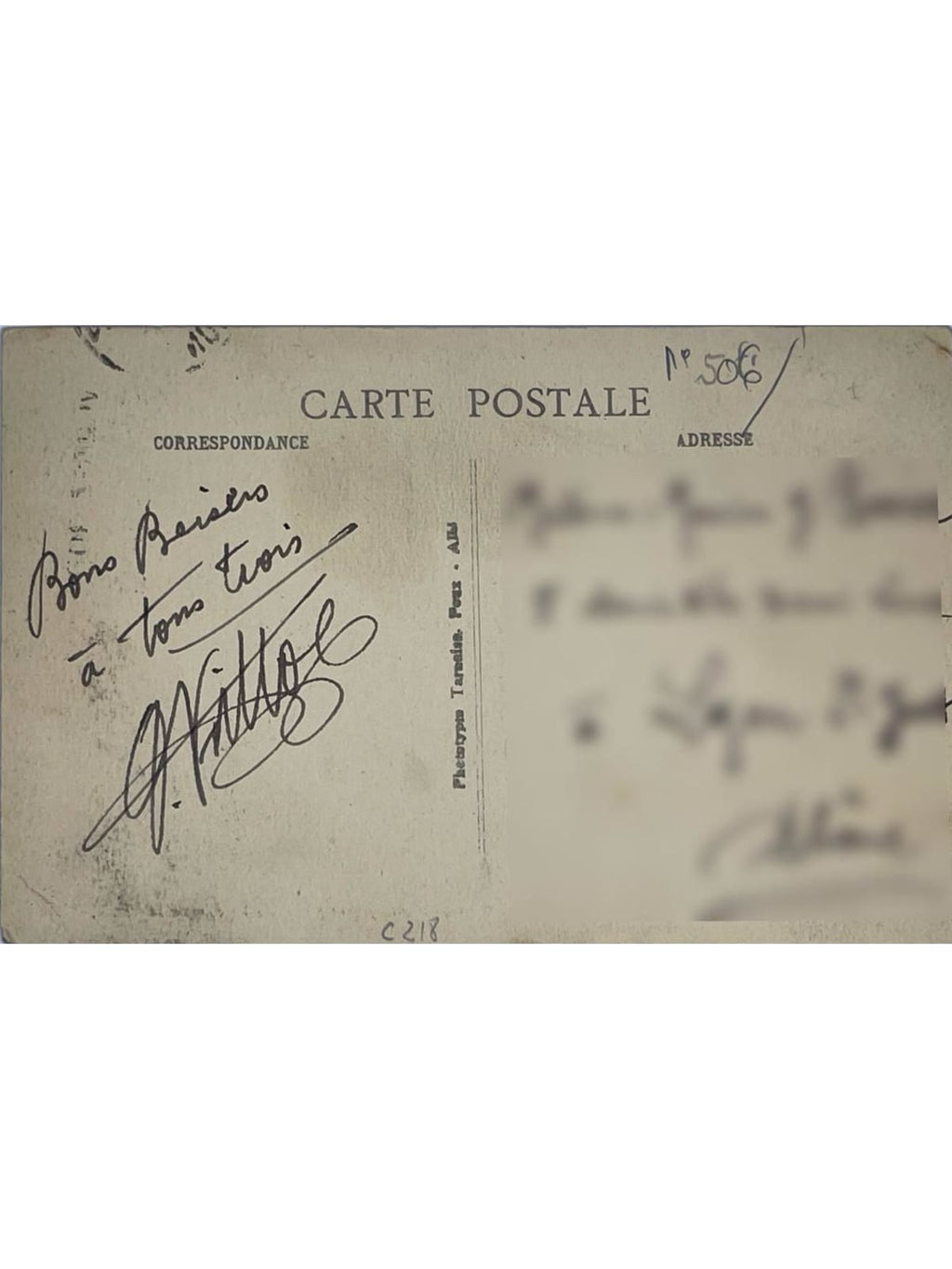 Verso de la carte postale