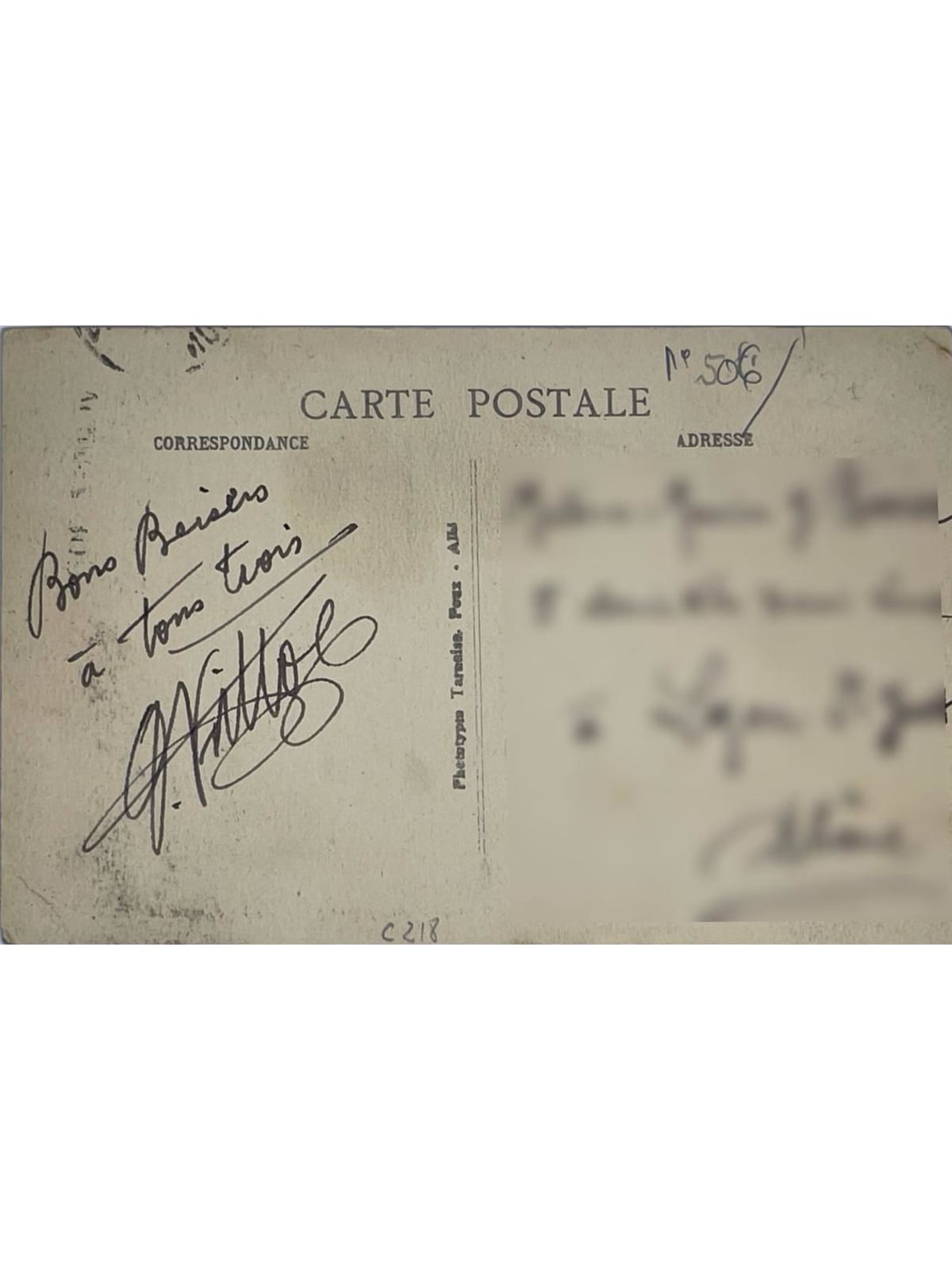 Verso de la carte postale