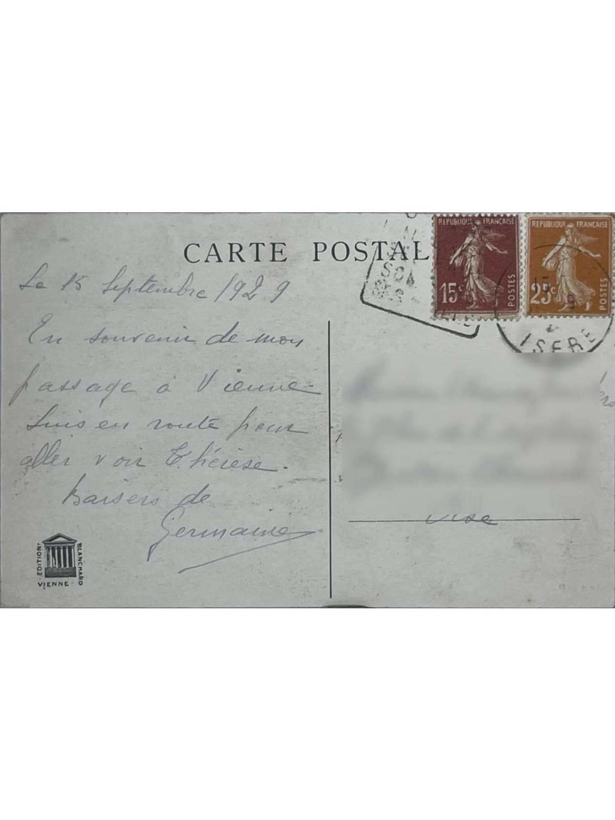 Verso de la carte postale