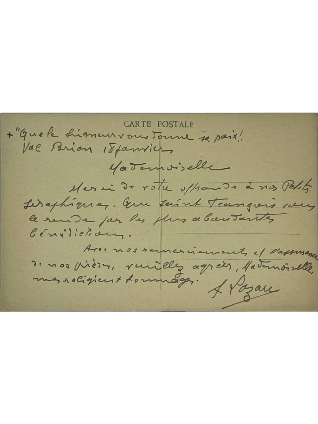 Verso de la carte postale
