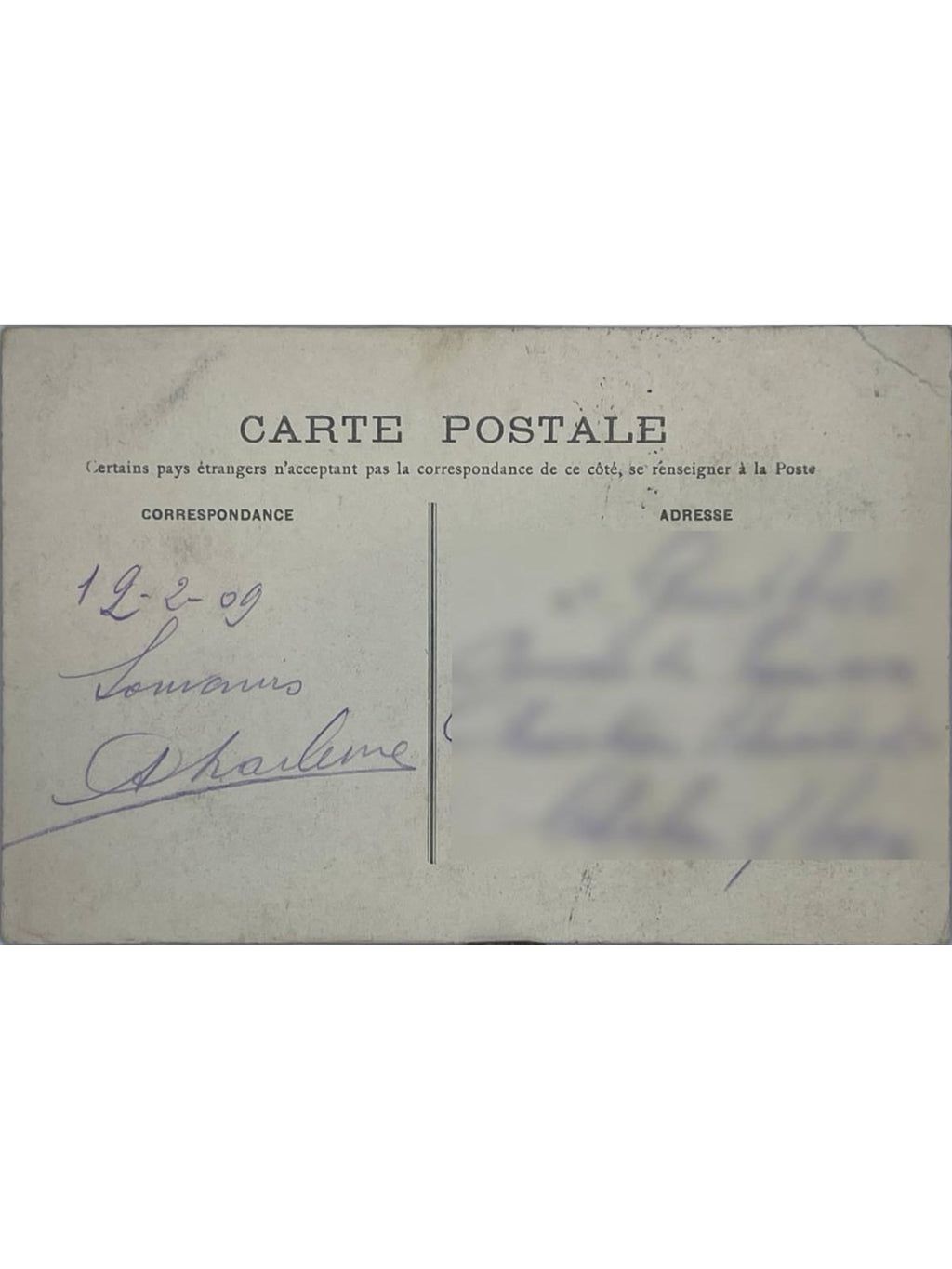 Verso de la carte postale