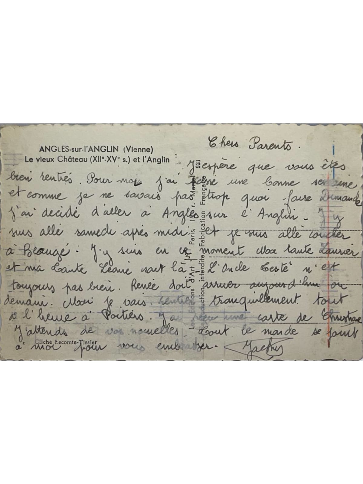 Verso de la carte postale