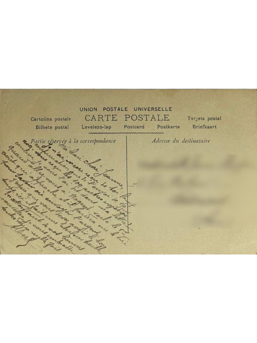 Verso de la carte postale