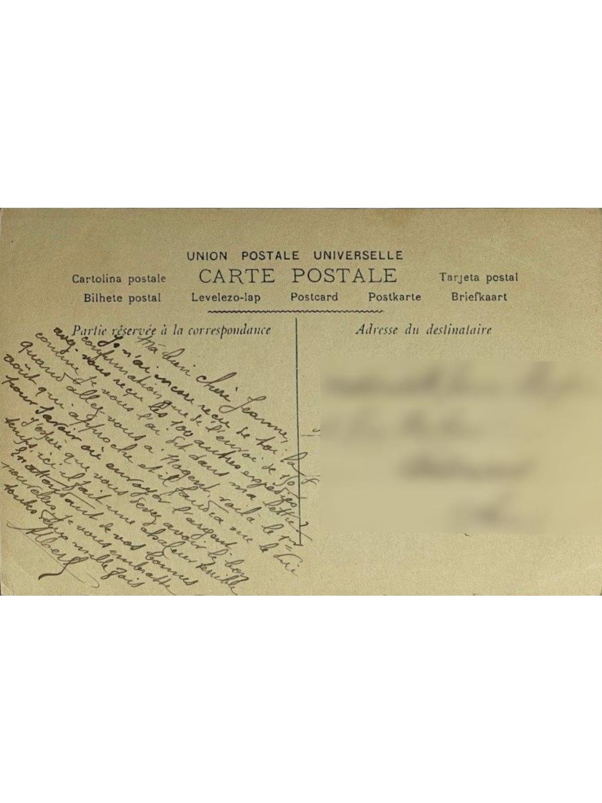 Verso de la carte postale