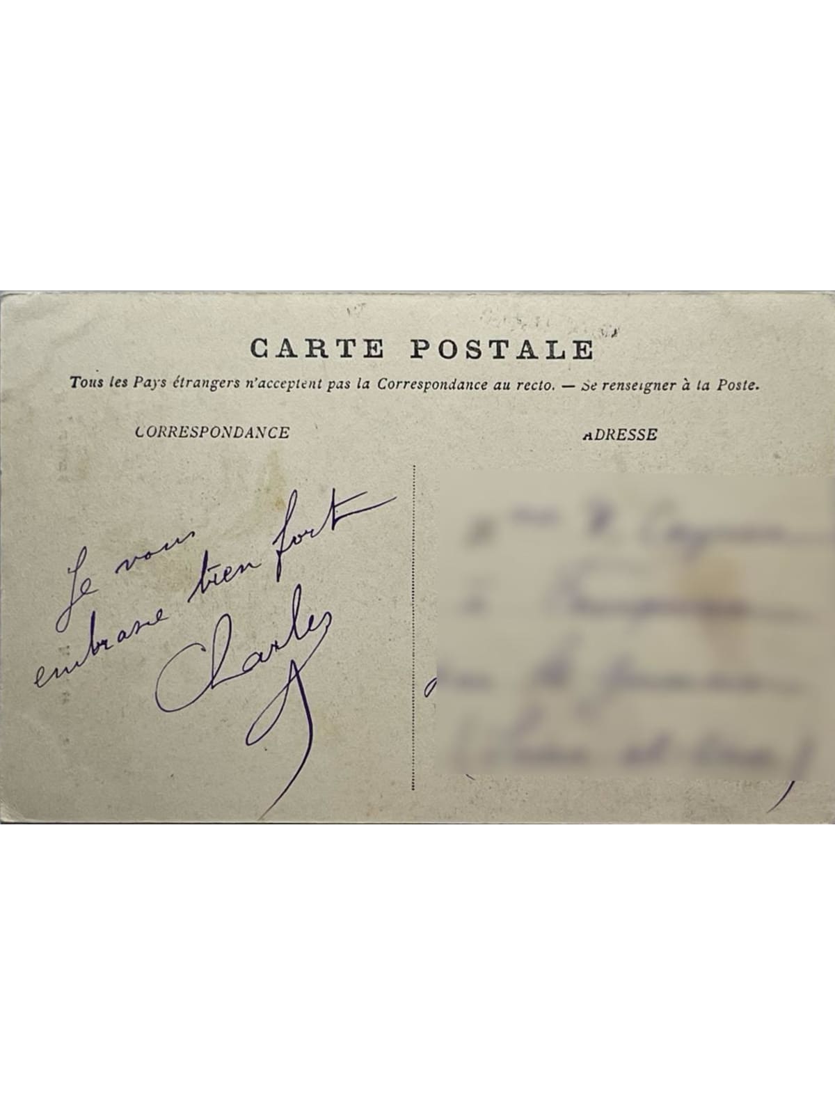 Verso de la carte postale