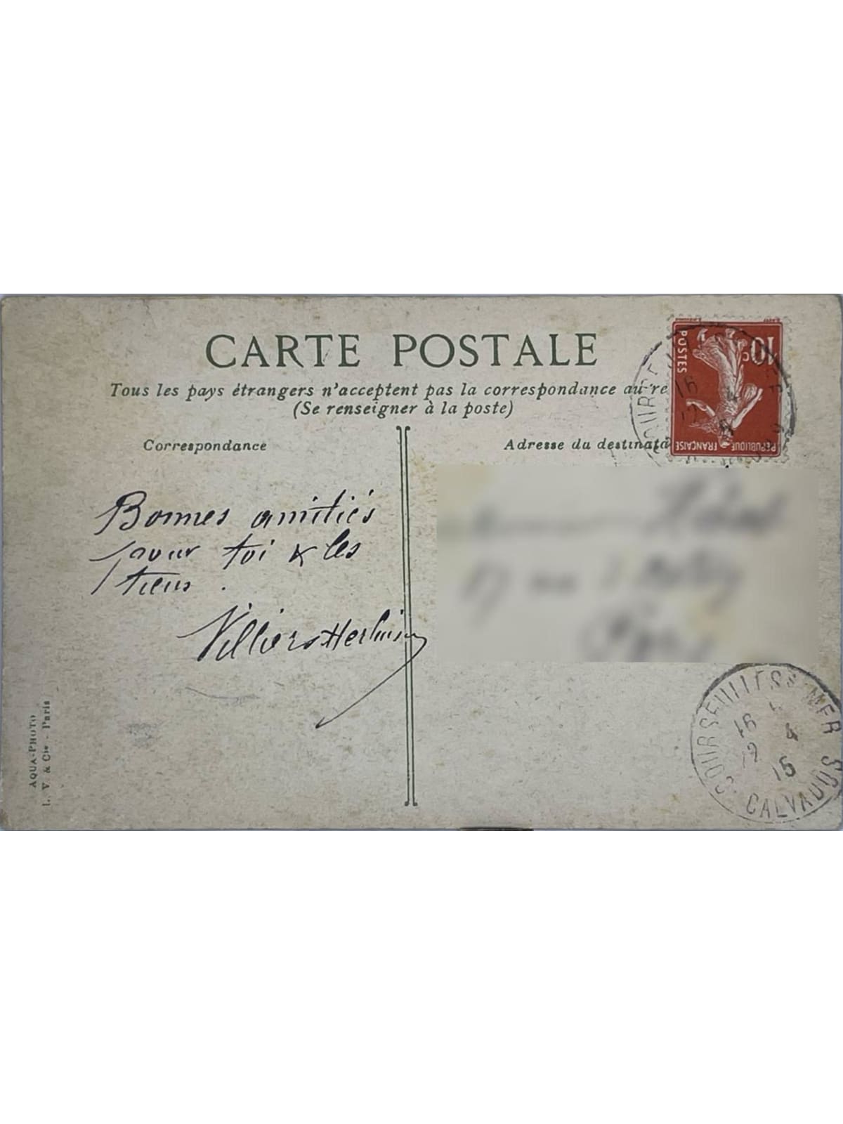 Verso de la carte postale